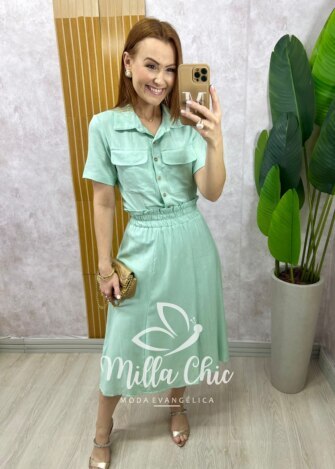 Conjunto Antonela em linho - Menta - Milla Chic