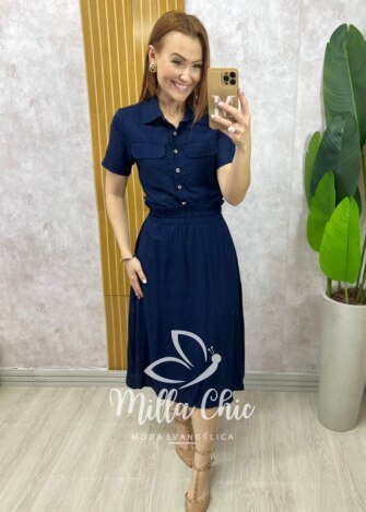 Conjunto Antonela em linho - Azul Marinho - Milla Chic