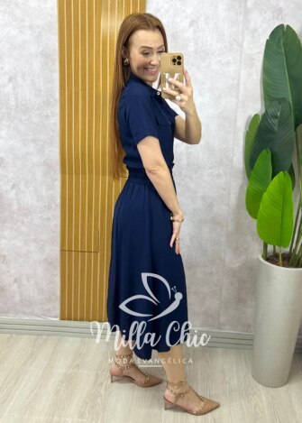 Conjunto Antonela em linho - Azul Marinho - Milla Chic