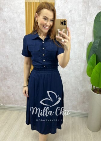 Conjunto Antonela em linho - Azul Marinho - Milla Chic