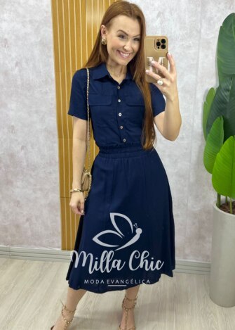 Conjunto Antonela em linho - Azul Marinho - Milla Chic