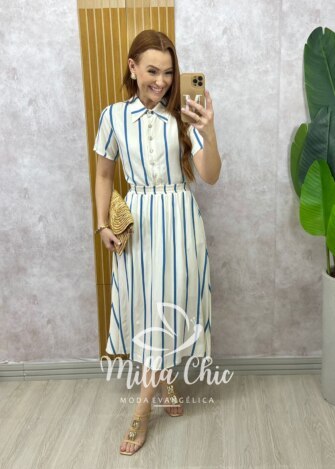 Conjunto Marta em viscolinho listras - Milla Chic