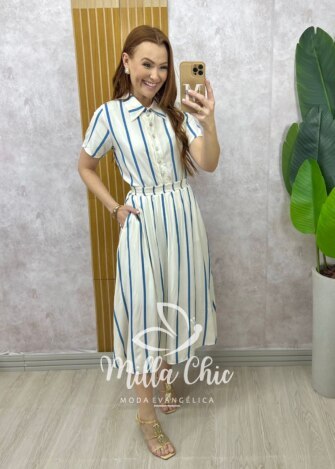 Conjunto Marta em viscolinho listras - Milla Chic