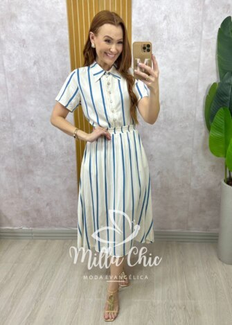 Conjunto Marta em viscolinho listras - Milla Chic