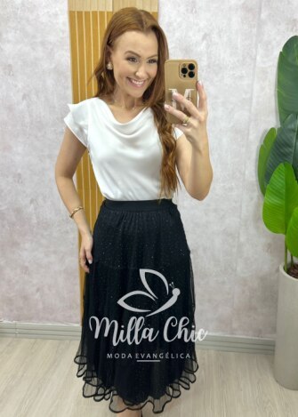 Saia Geysi em tule com aplicação - Milla Chic