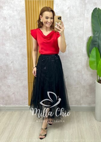 Saia Martina em paête com tule - Milla Chic