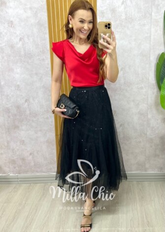Saia Martina em paête com tule - Milla Chic