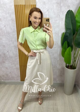 Saia Minerva em alfaiataria - Off wrhite - Milla Chic