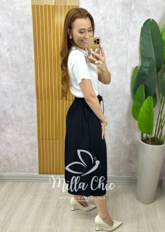 Saia Minerva em alfaiataria - Preto - Milla Chic