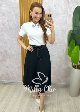 Saia Minerva em alfaiataria - Preto - Milla Chic