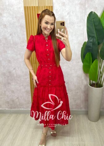 Vestido Hellem em Lesie algodão cereja bordado - Milla Chic