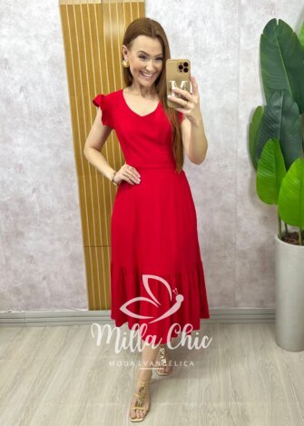 Vestido Alicia em viscosarja vermelho cereja - Milla Chic