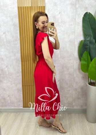 Vestido Alicia em viscosarja vermelho cereja - Milla Chic