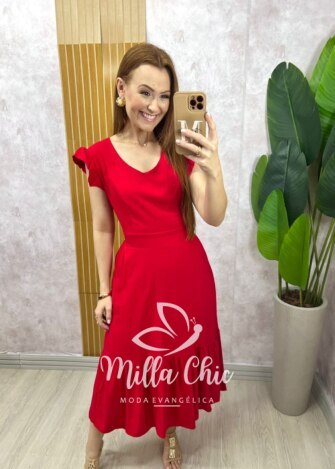 Vestido Alicia em viscosarja vermelho cereja - Milla Chic