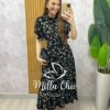 Vestido Belinda em viscolinho - Preto  estampado - Milla Chic