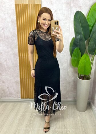 Vestido Bruna em renda - Preto - Milla Chic