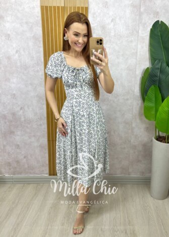 Vestido Camponesa Em Viscolinho estampado - Milla Chic