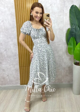 Vestido Camponesa Em Viscolinho estampado - Milla Chic