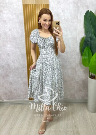 Vestido Camponesa Em Viscolinho estampado - Milla Chic