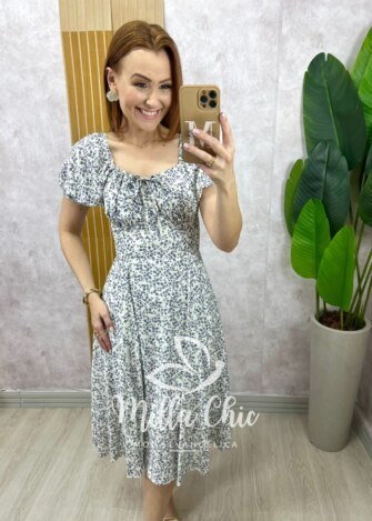 Vestido Camponesa Em Viscolinho estampado - Milla Chic