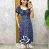 Vestido Camponesa Em Viscolinho estampado azul - Milla Chic