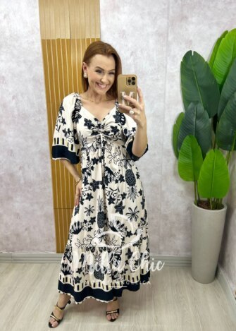 Vestido Catarina em viscosarja estampado preto - Milla Chic