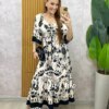 Vestido Catarina em viscosarja estampado preto - Milla Chic