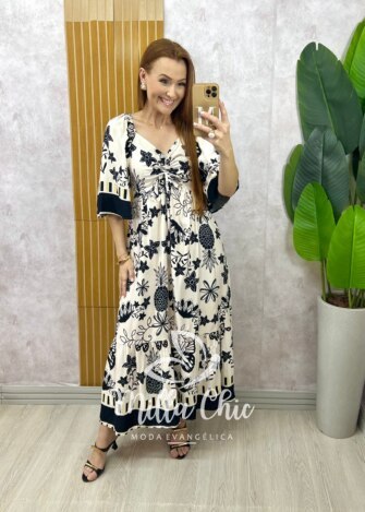 Vestido Catarina em viscosarja estampado preto - Milla Chic