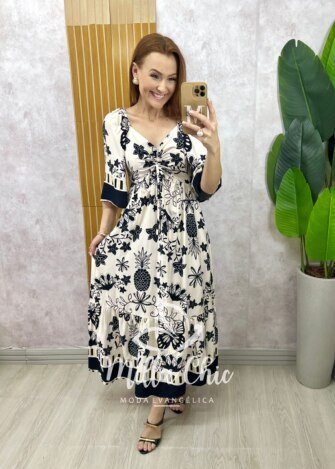 Vestido Catarina em viscosarja estampado preto - Milla Chic