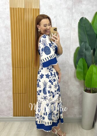 Vestido Catarina em viscosarja estampado azul marinho - Milla Chic