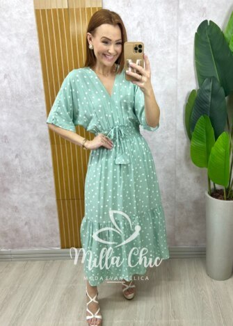 Vestido Chiara Longo em Poá - Menta - Milla Chic