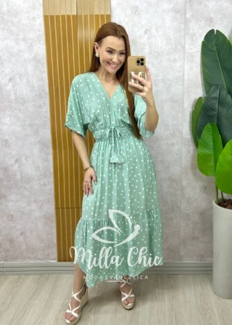 Vestido Chiara Longo em Poá - Menta - Milla Chic