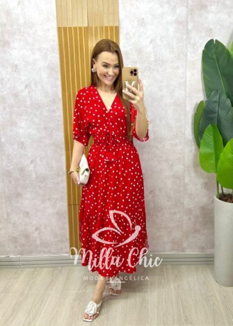 Vestido Chiara Longo em Poá -  vermelho - Milla Chic
