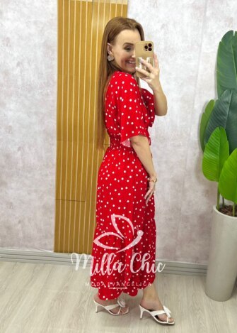 Vestido Chiara Longo em Poá -  vermelho - Milla Chic