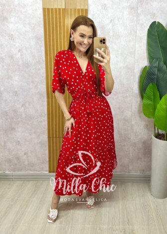 Vestido Chiara Longo em Poá -  vermelho - Milla Chic