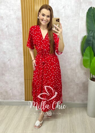 Vestido Chiara Longo em Poá -  vermelho - Milla Chic