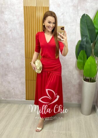 Vestido Clarice em poliamida - vermelho tomate - Milla Chic