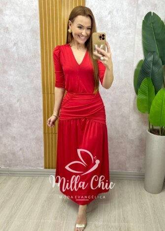 Vestido Clarice em poliamida - vermelho tomate - Milla Chic