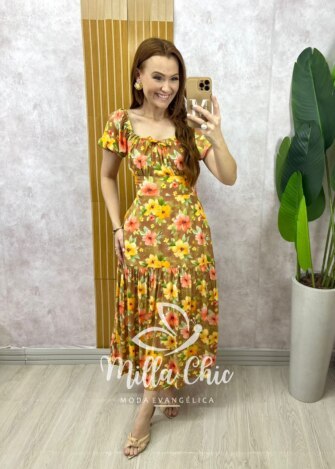 Vestido Érica  - Caramelo  floral - Milla Chic
