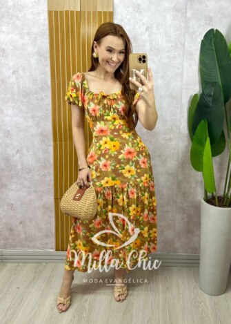 Vestido Érica  - Caramelo  floral - Milla Chic