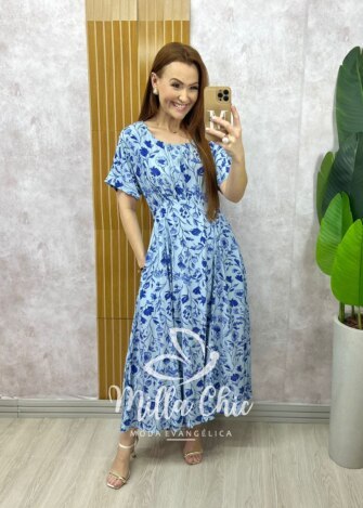 Vestido Esmeralda - Estampado azul celeste - Milla Chic