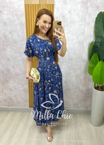 Vestido Esmeralda - Estampado azul marinho - Milla Chic