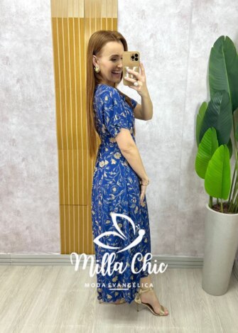 Vestido Esmeralda - Estampado azul marinho - Milla Chic