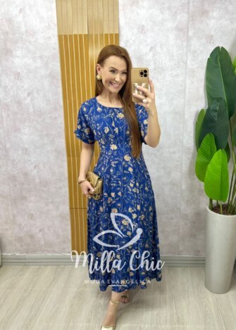 Vestido Esmeralda - Estampado azul marinho - Milla Chic