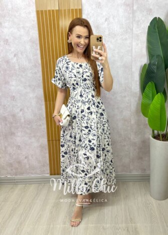 Vestido Esmeralda - Estampado azul marinho - Milla Chic