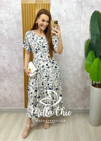 Vestido Esmeralda - Estampado azul marinho - Milla Chic