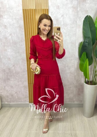 Vestido Fabiane em chiffon - Cereja - Milla Chic