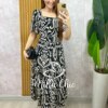 Vestido Fernanda em viscolinho - Fundo preto - Milla Chic