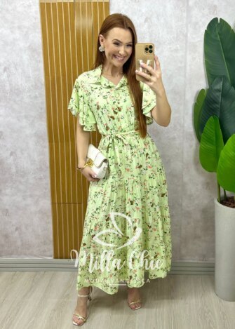 Vestido Belinda em viscolinho menta estampado - Milla Chic