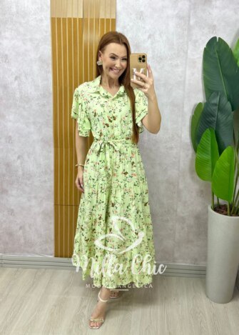 Vestido Belinda em viscolinho menta estampado - Milla Chic